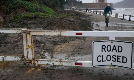 A five-year-old youngster is lost in floodwaters while the whole Montecito neighbourhood is told to leave because of dangerous storms